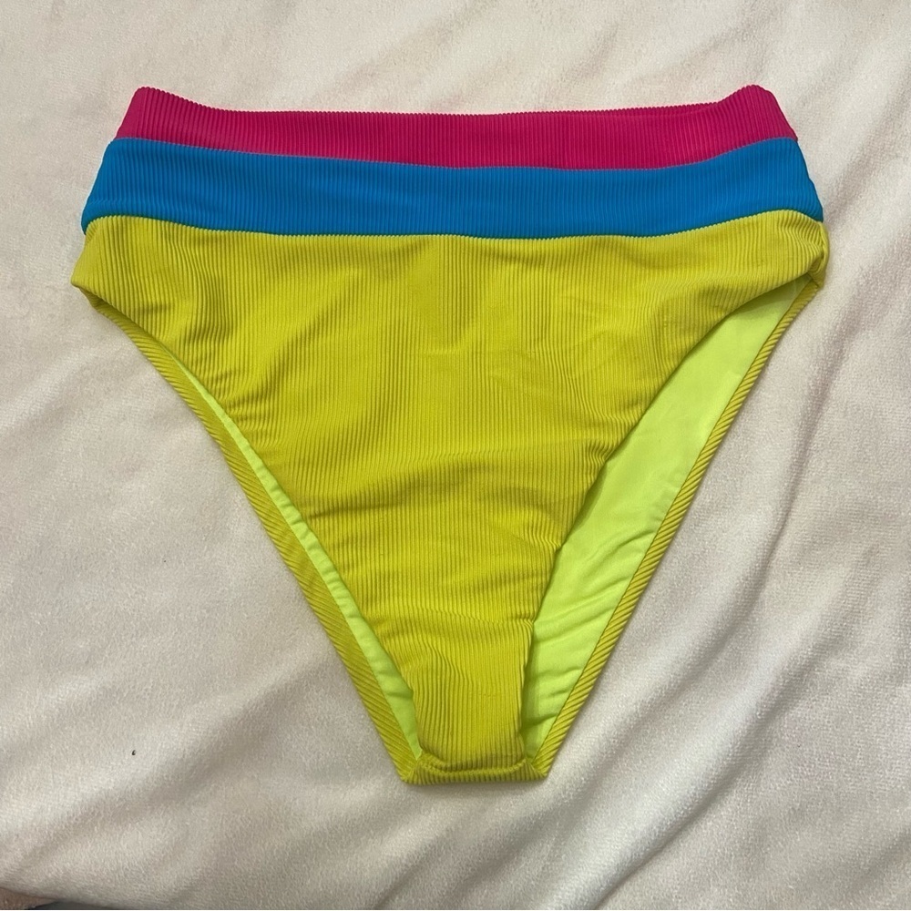 New! Beach Riot Heidi Retro Bright Color Block Ribbed Bikini Bottom 3932 - Picture 2 of 8